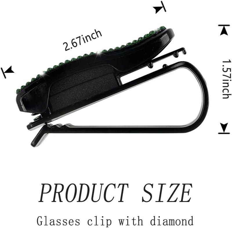 Turcee Set of 2 Bling Rhinestone Car Sun Visor Glasses Holders with Anti-Scratch Sponge,Car Decoration for Women Girls,Ticket Card Clip Visor Organizer (Green) - Image 2